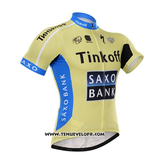 2015 Maillot Ciclismo Tinkoff Saxo Bank Azur et Jaune Manches Courtes et Cuissard
